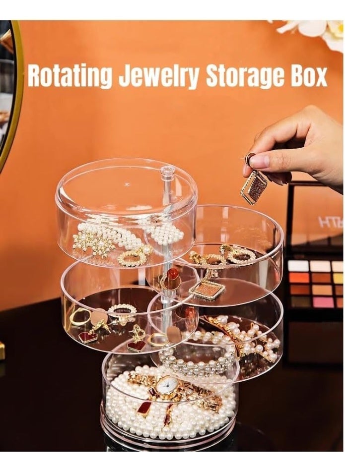 Round Rotating Jewelry Organizer Box – 5-Layer Clear Acrylic Dustproof Storage with Polished Edges and Stable Base, Elegant Space-Saving Vanity Organizer for Women and Girls - Image 3
